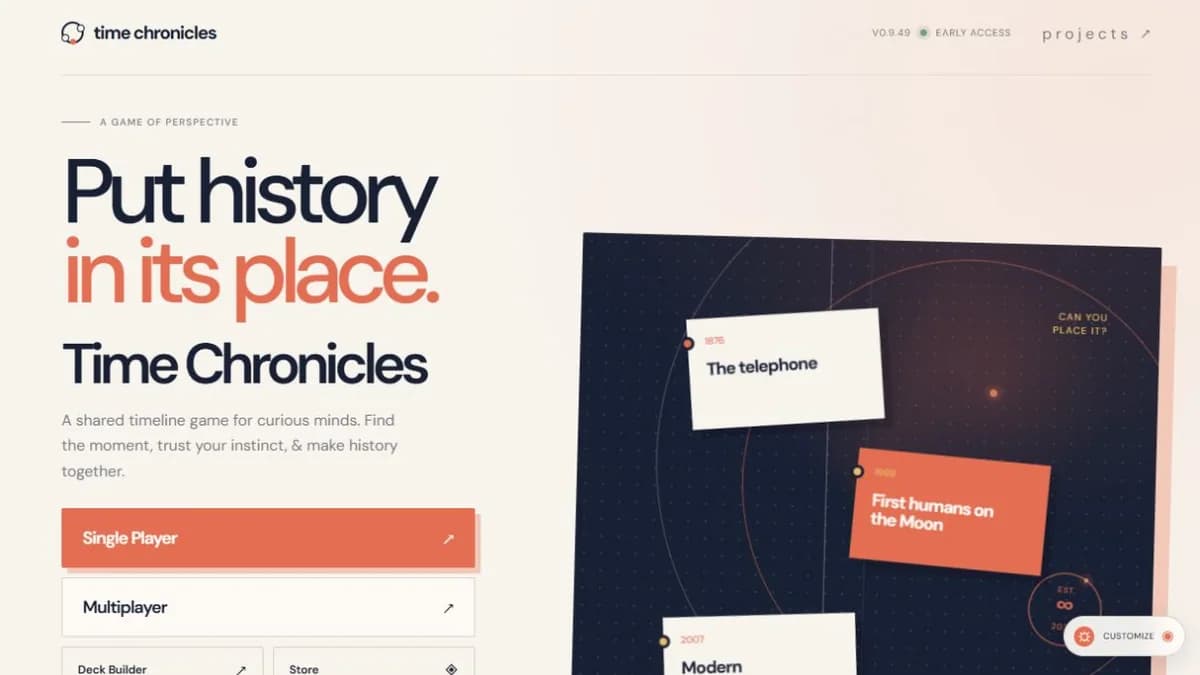 Time Chronicles, a playable history timeline game
